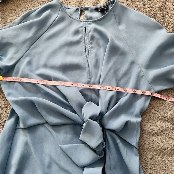 TopShop Nordstrom Size 8 US Mini Draped Knot Dress Light Dusty Blue Back Cutout - Picture 14 of 15